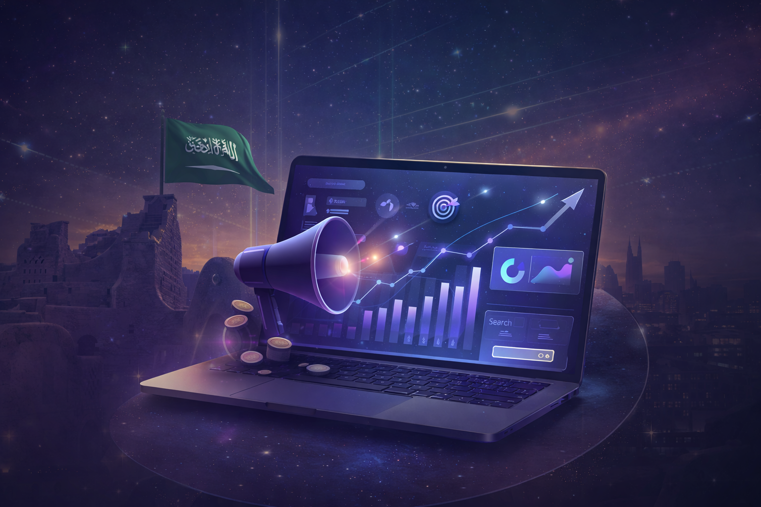 رسم يوضح النمو والتحول الرقمي في السعودية